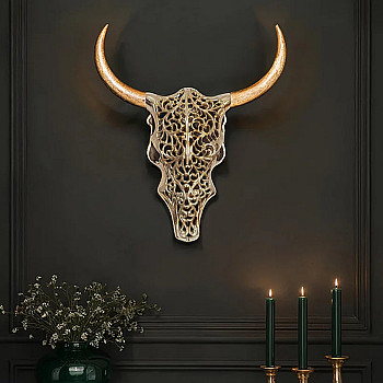 Dekorácia na stenu Bull 45561 Zlatá-Mango drevo 