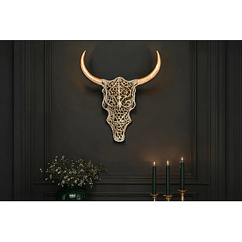 Dekorácia na stenu Bull 45561 Zlatá-Mango drevo 