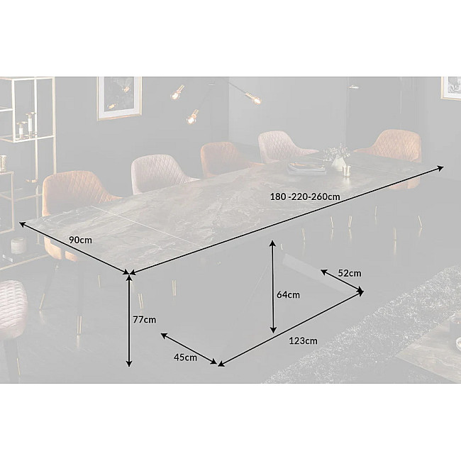 Rozkladací jedálenský stôl 40644 180/220/260 x 90cm Marble Look Ceramik