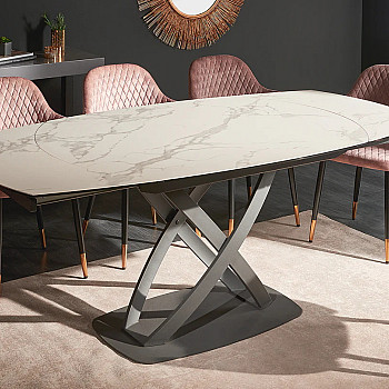 Rozkladací jedálenský stôl 41450 130/190 x 100cm Marble Look White Ceramik  Rozkladací jedálenský stôl 41450 130/190 x 100cm Marble Look White Ceramik