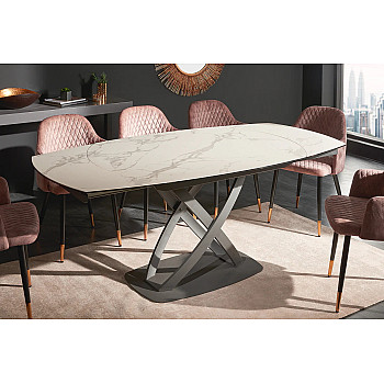 Rozkladací jedálenský stôl 41450 130/190 x 100cm Marble Look White Ceramik 