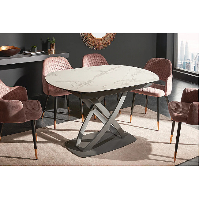 Rozkladací jedálenský stôl 41450 130/190 x 100cm Marble Look White Ceramik