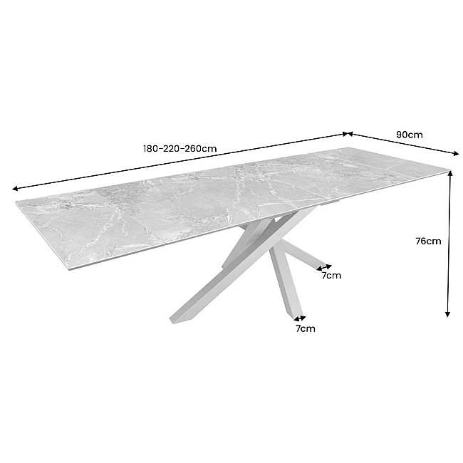 Rozkladací jedálenský stôl Marvelous 43842 180/220/260x90cm Ceramik white marble