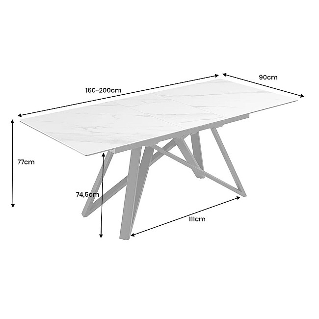 Rozkladací jedálenský stôl Atlas 46497 160/200x90cm Ceramik white marble