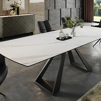 Rozkladací jedálenský stôl 46498 Concord 180/230 x 90cm White marble Look Ceramik 