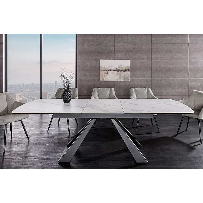 Rozkladací jedálenský stôl 46498 Concord 180/230 x 90cm White marble Look Ceramik