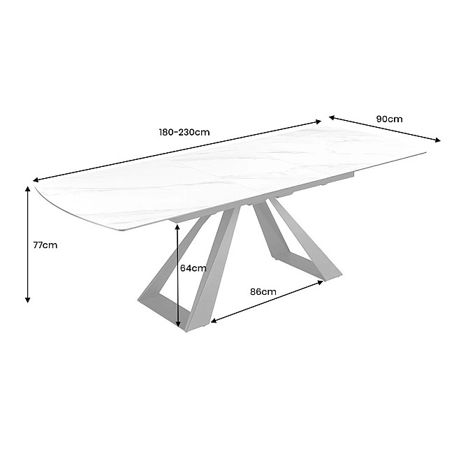 Rozkladací jedálenský stôl 46498 Concord 180/230 x 90cm White marble Look Ceramik
