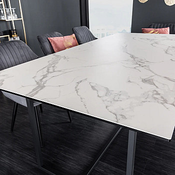 Jedálenský stôl 41088 200 x 100cm Marble Look White Ceramik 