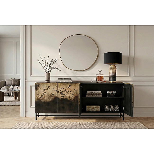 Komoda 47587 Oxid 177cm Drevo Mango Čierne/Kovové/Zlaté