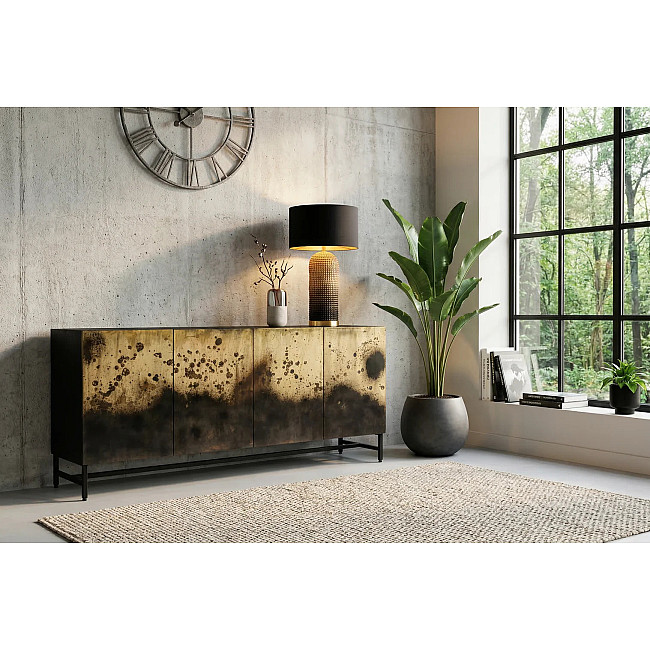 Komoda 47587 Oxid 177cm Drevo Mango Čierne/Kovové/Zlaté