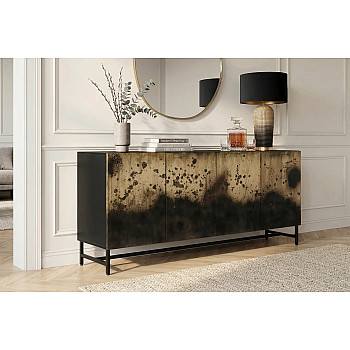 Komoda 47587 Oxid 177cm Drevo Mango Čierne/Kovové/Zlaté