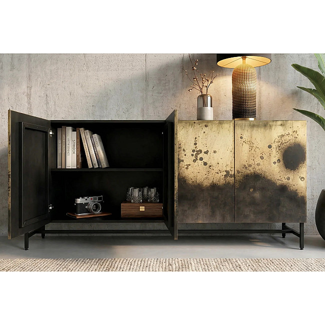 Komoda 47587 Oxid 177cm Drevo Mango Čierne/Kovové/Zlaté