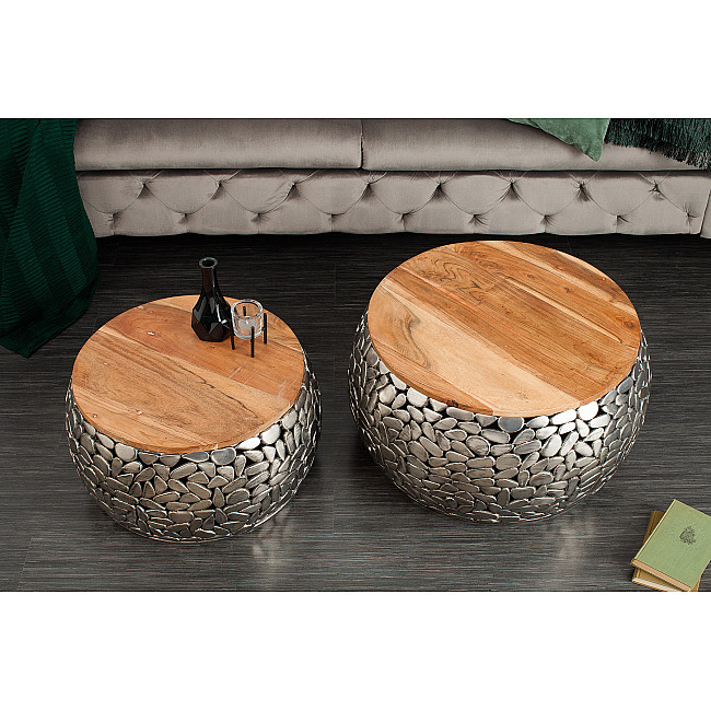 Konferenčný stôl 41433 2-Set Aluminium Silver/ Drevo Acacia Konferenčný stôl 41433 2-Set Aluminium Silver/ Drevo Acacia