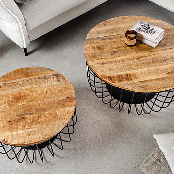 Konferenčný stôl Storage 2-Set 42896 Ø70 a Ø57cm Drevo Mango