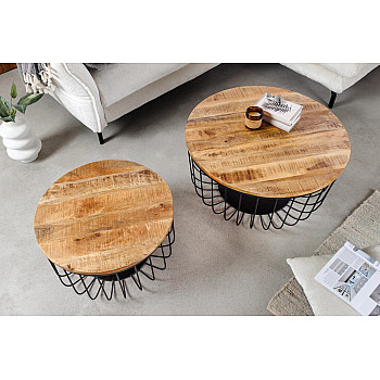 Konferenčný stôl Storage 2-Set 42896 Ø70 a Ø57cm Drevo Mango