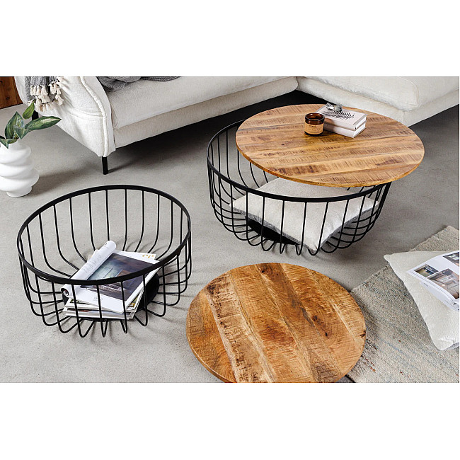 Konferenčný stôl Storage 2-Set 42896 Ø70 a Ø57cm Drevo Mango