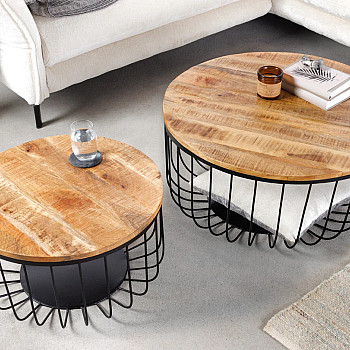 Konferenčný stôl Storage 2-Set 42896 Ø70 a Ø57cm Drevo Mango