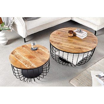 Konferenčný stôl Storage 2-Set 42896 Ø70 a Ø57cm Drevo Mango