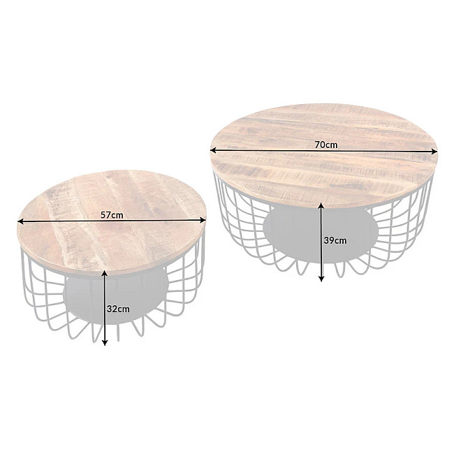 Konferenčný stôl Storage 2-Set 42896 Ø70 a Ø57cm Drevo Mango