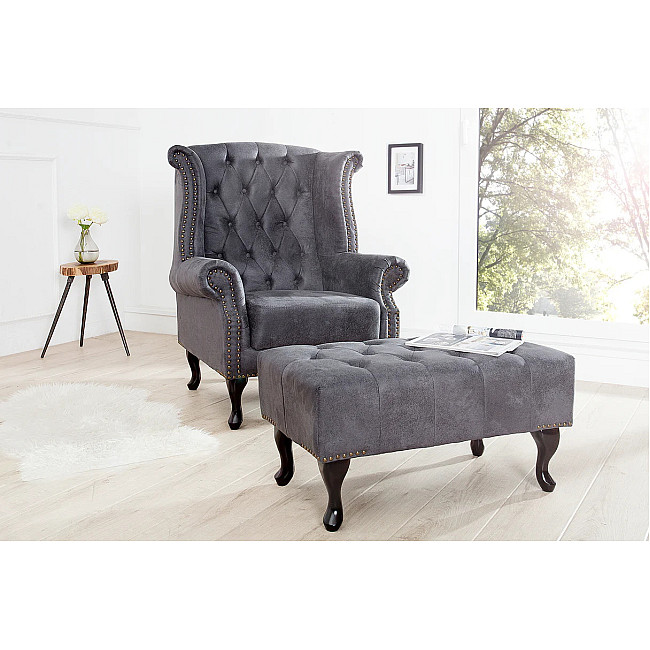 Kreslo 37473 Chesterfield Antik šedá