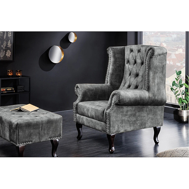Kreslo 43520 Chesterfield Zamat šedá Kreslo 43520 Chesterfield Zamat šedá