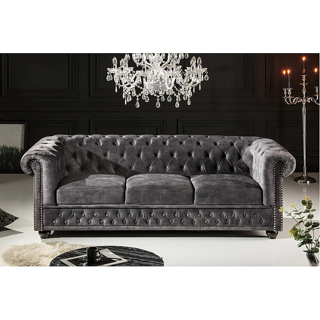Sedacia súprava 41215 Chesterfield 3-sedenie Zamat Šedá Sedacia súprava 41215 Chesterfield 3-sedenie Zamat Šedá