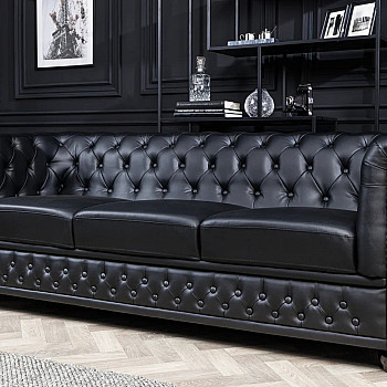 Sedacia súprava 41447 Chesterfield 3-sedenie Antique Čierna