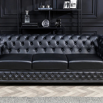 Sedacia súprava 41447 Chesterfield 3-sedenie Antique Čierna