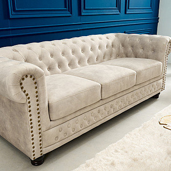 Sedacia súprava 42310 Chesterfield 3-sedenie Zamat Champagner