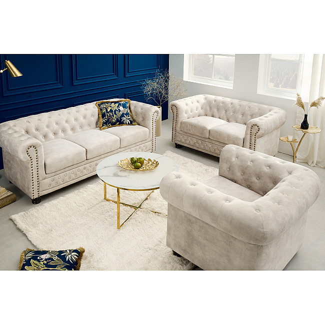 Sedacia súprava 42311 Chesterfield 2-sedenie Zamat Champagner