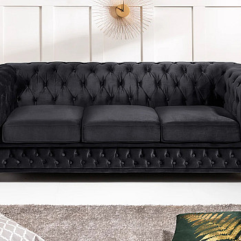 Sedacia súprava 47033 Chesterfield 3-sedenie Zamat Čierna