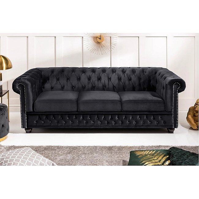 Sedacia súprava 47033 Chesterfield 3-sedenie Zamat Čierna