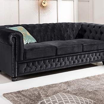 Sedacia súprava 47033 Chesterfield 3-sedenie Zamat Čierna