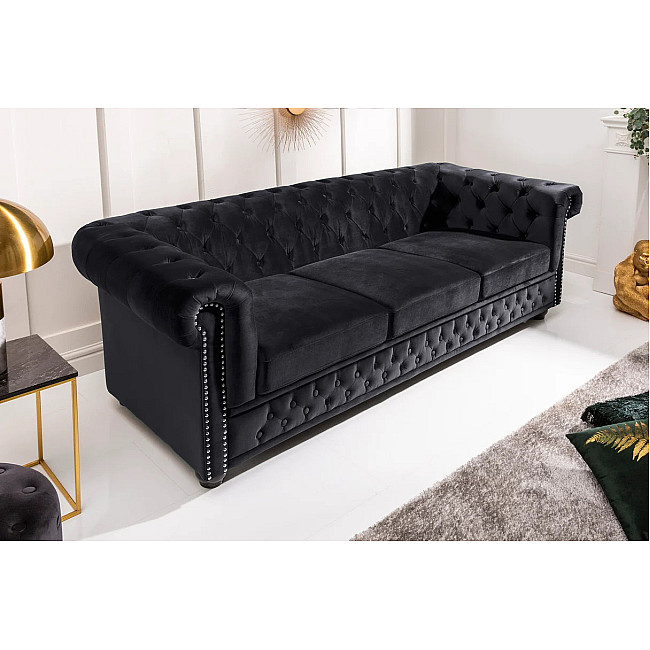Sedacia súprava 47033 Chesterfield 3-sedenie Zamat Čierna