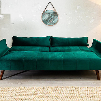 Sedacia súprava rozkladacia 40089 Divani 3-Sedenie Zamat-Zelená