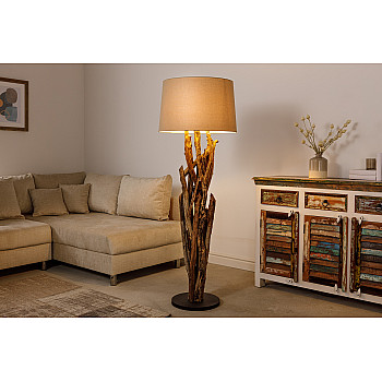 Stojaca lampa 42004 Wild Nature 150cm Béžová-Drevo Teak