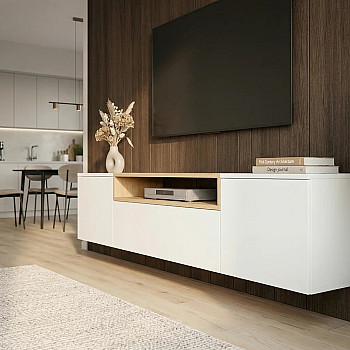 TV-skrinka 47807 Loft 160cm Biela/Prírodná Dub Dyha