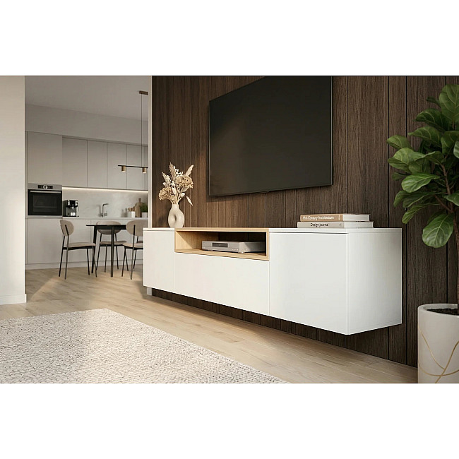 TV-skrinka 47807 Loft 160cm Biela/Prírodná Dub Dyha