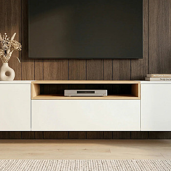 TV-skrinka 47807 Loft 160cm Biela/Prírodná Dub Dyha