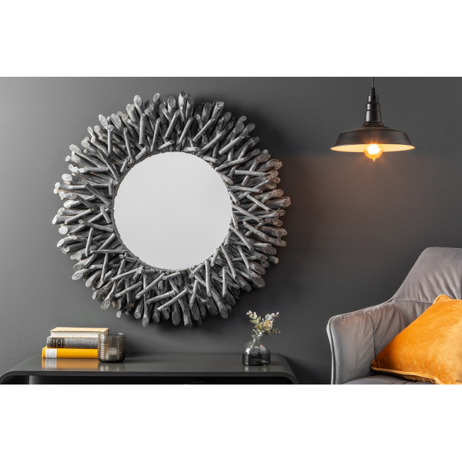 Zrkadlo 38796 Ø80cm Drevo Teak Šedé Zrkadlo 38796 Ø80cm Drevo Teak Šedé