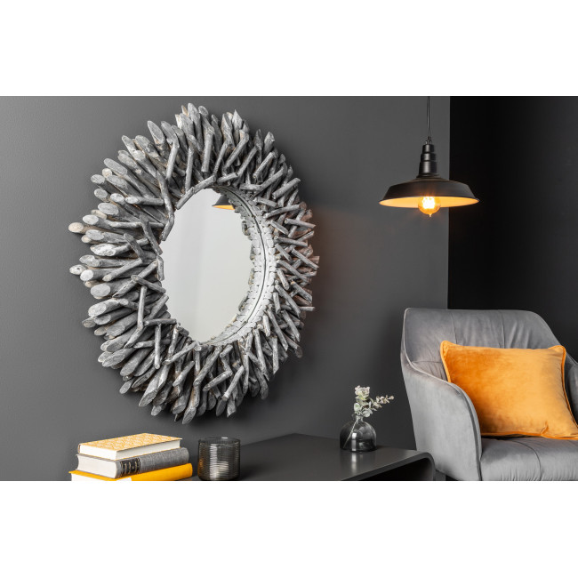 Zrkadlo 38796 Ø80cm Drevo Teak Šedé Zrkadlo 38796 Ø80cm Drevo Teak Šedé