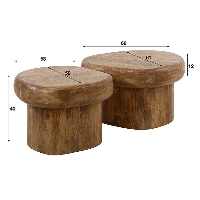 Konferenčný stôl 27-34 Sleek Ø68cm 2-set Drevo Mango Konferenčný stôl 27-34 Sleek Ø68cm 2-set Drevo Mango