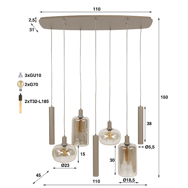 Luster 60-23 Serene 4+3L Jantar Glass