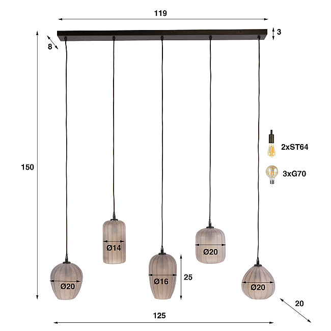 Luster 60-42 Altura 5L Frosted Sienna Brown Glass