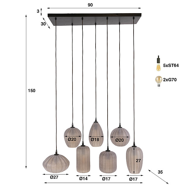 Luster 60-43 Altura 4+3L Frosted Sienna Brown Glass