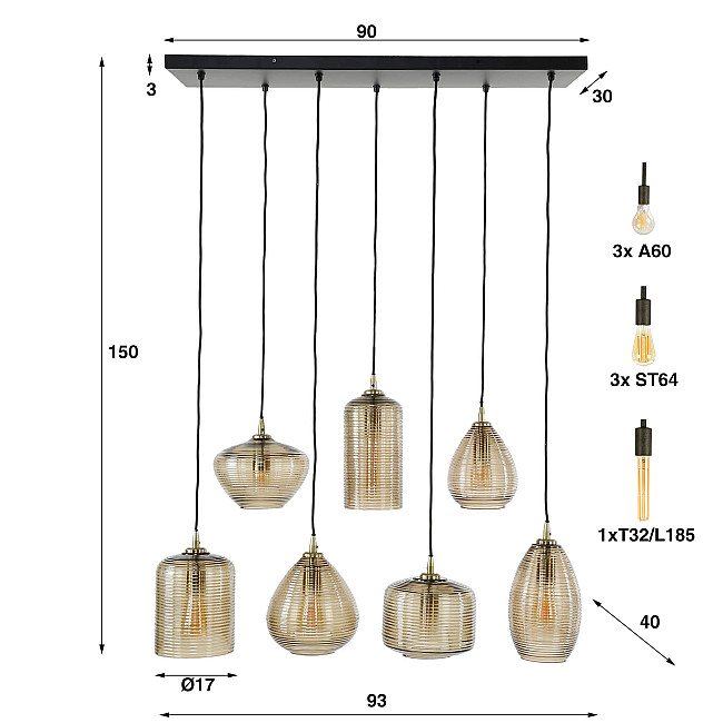Luster 70-64 Stripe 4+3L Jantar Glass