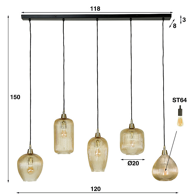 Luster 70-84 Stripe 5L Jantar Glass
