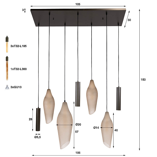 Luster 76-99F Cocoon 4+3L Brow Frosted Glass