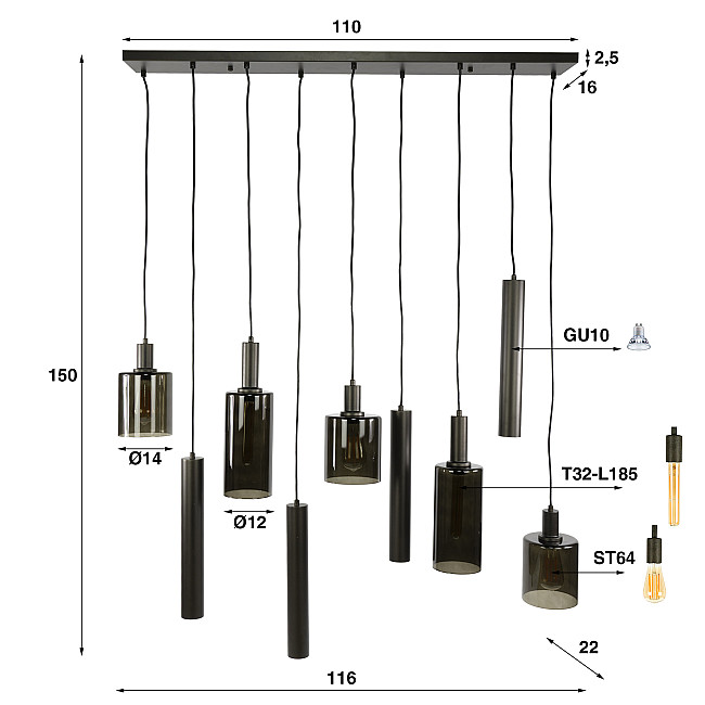 Luster 84-37 Sepiora 5+4L Brown Glass