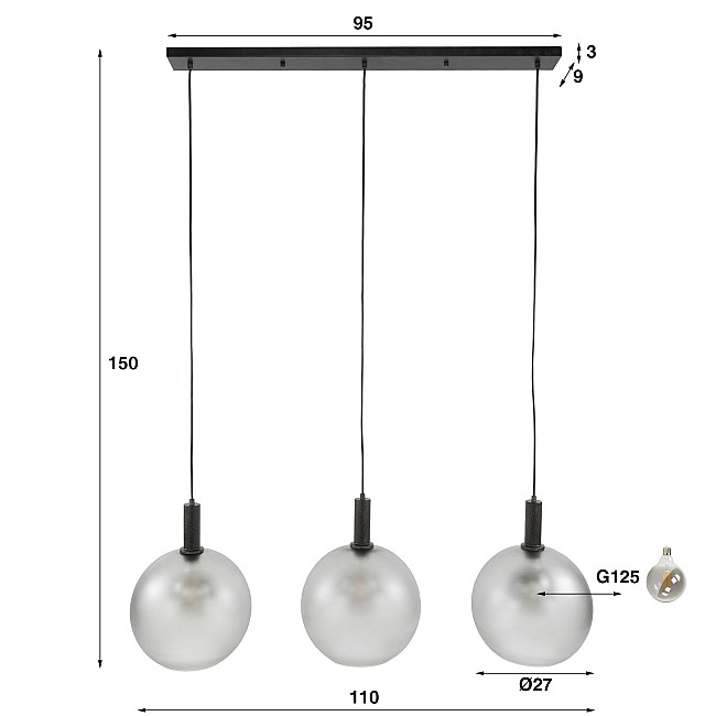 Luster 84-43 Bubble 3L Frosted Grey Glass